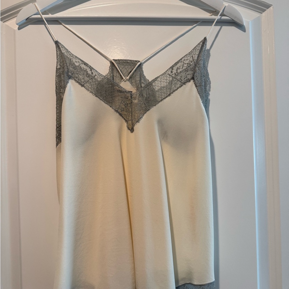 NEVER WORN ZADIG VOLTAIRE Cream and Gray Lace Trim Cami Top